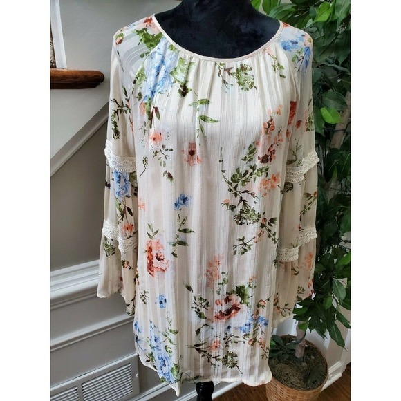 One Love Women's Multicolor Polyester Round Neck Long Sleeve Ruffle Top Size S - Picture 3 of 11